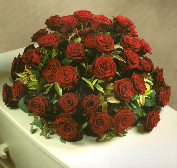 Biedermeier grote rode rozen  ca. 50 cm.  € 175,00